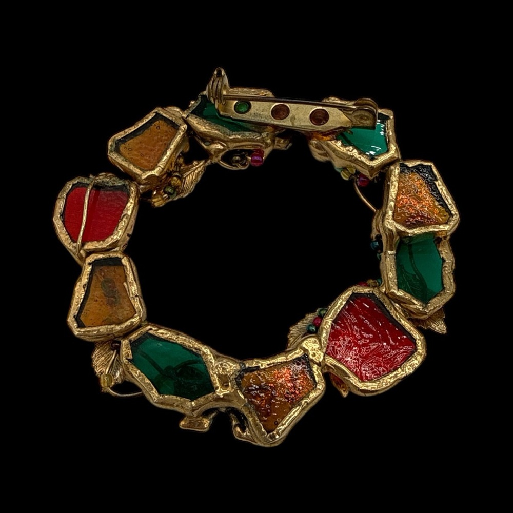 Vintage Stained Glass Wreath Brooch - One of a Kind - Picture 3 of 3
